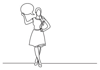 continuous line drawing vector illustration with FULLY EDITABLE STROKE of woman standing with her opinion
