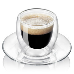 glass of espresso with saucer isolated on white