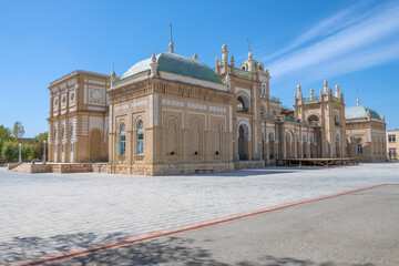 Naklejka premium The building of the ancient palace of the Emir of Bukhara Seyid Abdulahad Khan (1895) on a sunny day. Kagan, outskirts of Bukhara. Uzbekistan