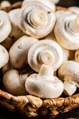 A full basket of fresh mushrooms. 