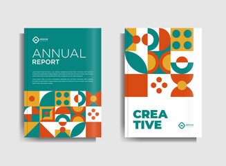 Flyer brochure design template business cover geometric theme circles orange and aqua color
