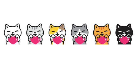 cat icon heart valentine vector kitten calico pet logo breed symbol character cartoon doodle design animal illustration isolated