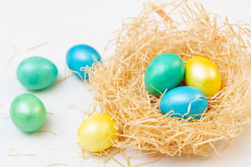 Fototapeta na wymiar Easter eggs in basket for holiday