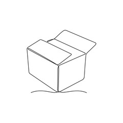 Continuous one line drawing of a cardboard box. Online shopping concept, fast delivery, carton box, shipping and packaging. Transport, cardboard box in doodle style. vector illustration