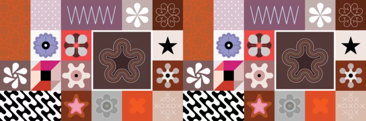 Fotobehang Abstract seamless background with different coloured patterns and geometric shapes. Each one of the design element created on a separate layer and can be used as a standalone image. ©  danjazzia