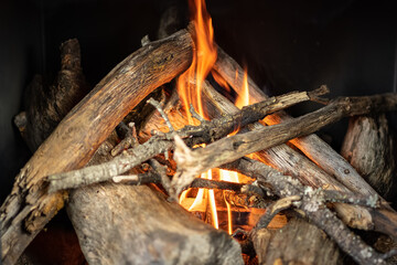Wooden fireplace fire made with oak tree trunks that give a slow and lasting fire.
