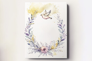 Baptism Celebration Card with Pigeon- Watercolour (Generative Art - AI) - obrazy, fototapety, plakaty