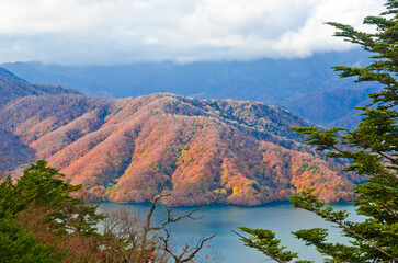 Lake Chuzenji and  Mt. Nantai in Autumn.