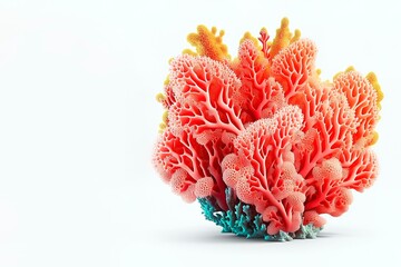 Coral isolated on white background. 3D rendering of a coral, a marine invertebrate isolated on white background. generative ai