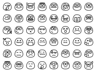 Set of emoticons in doodle style isolated on white background. Funny faces clip art.