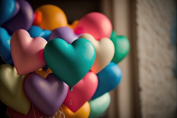 Fototapeta na wymiar Love Heart Shaped Balloons by Generative AI Technology
