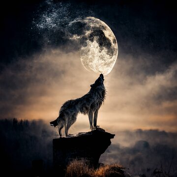 A lone wolf howling at the moon