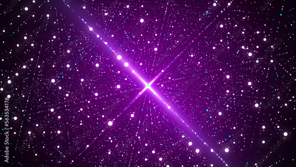 Poster futuristic infinite flow of scientific data on purple background. network structure of an array of p