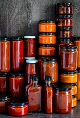 glass jars with homemade tomato sauce