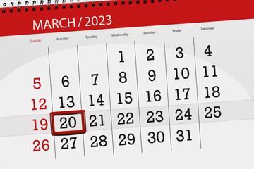 Calendar 2023, deadline, day, month, page, organizer, date, march, monday, number 20