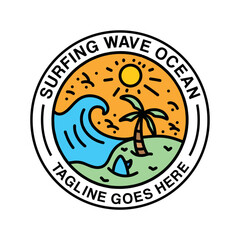 Surfing Wave Ocean Beach Logo Design Emblem Vector illustration badge symbol icon