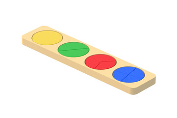 Fragmented circles isolated on white background. Educational logic toys. Montessori games. 3d render