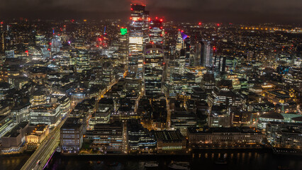 Fototapeta na wymiar Skyline of London at night from the Shard tower In London, UK on January 2023