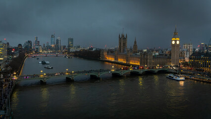 Fototapeta premium Skyline of London at night from the London eye In London, UK on January 2023