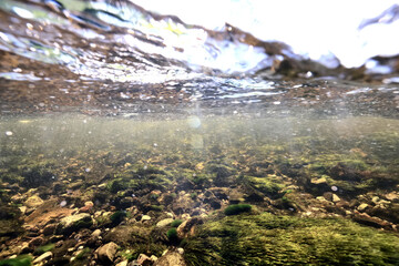 fast stream with clear fresh water underwater photo