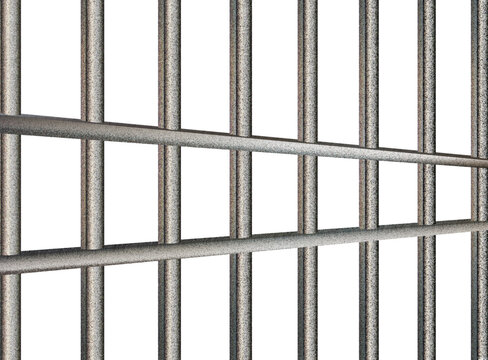 Isolated prison bar.Perspective view of steel bars