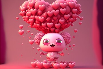 Putzige Figur als Symbol für Valentinstag und Muttertag, Grußkarten Motiv, ai generativ