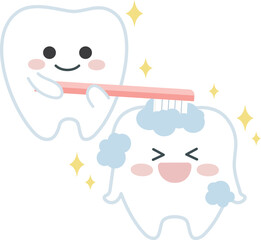 歯を磨くかわいい歯のイラスト