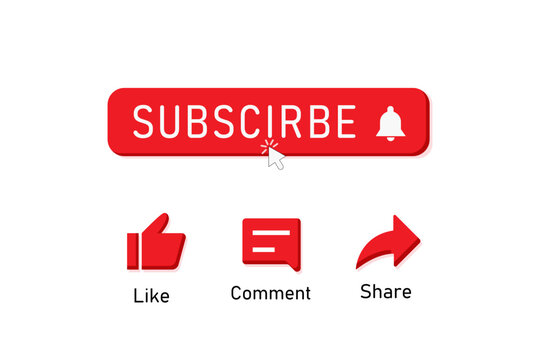 Icon Set of Channel Subscriptions, Like, Comment, Share, and Clicking Subscribe Button. perfect for content creators
