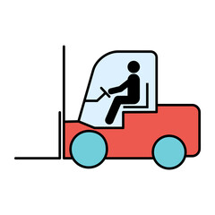 Forklift transport icon, industry vehicle machine symbol, fork truck warehouse vector illustration