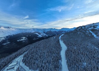 Alps Cold Mountain Snow Tourism Sport Eco Travel Mountains Landscape Drone Aerial Flight Over French Alps Mountain Range Early Morning Inspiring Nature 4k hyper lapse. 