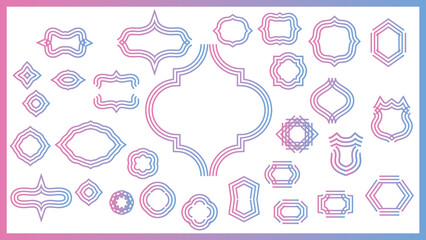 様々な形のグラデーションネオンシンプルタイトル枠フレーム。ベクターイラスト素材セット