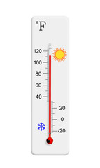 Fahrenheit scale thermometer isolated on a white background. Ambient temperature plus 112 degrees