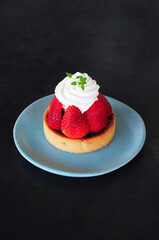 Strawberry Tart, Dessert on Blue Plate