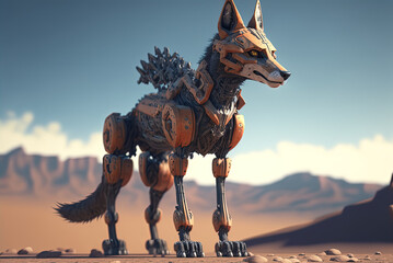 Robot Fox in the desert city Generative AI