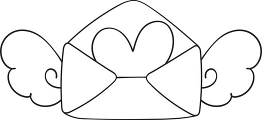 Outline doodle romantic love Valentine envelope love mail simple with heart and roses flower hand drawing 