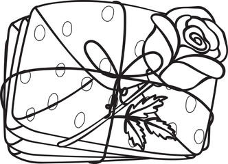 Outline doodle romantic love Valentine envelope love mail simple with heart and roses flower hand drawing 