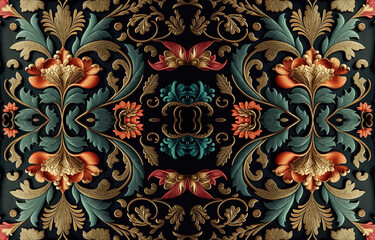 Floral fabric pattern. Abstract fabric textile line graphic flower antique. Ethnic flowers and leaves vector ornate elegant luxury style. Floral art print design for textile, clothing, background.