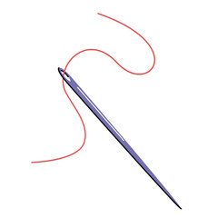 Needle and thread sewing isolated