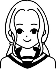 ツインテールの女子学生のアイコン　モノクロ