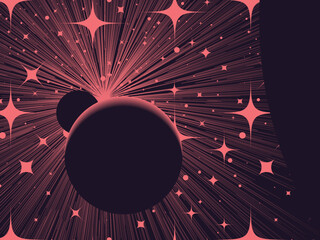 Dark retro graphic universe design with planets and stellar background.  Abrstract universe concept.