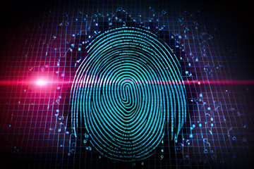 Fingerprint scanning. Cyber security concept. Abstract technology background. Post-processed digital AI art