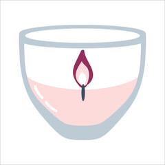 Aroma candle in a glass. Romantic and cute element for design congratulations, greeting cards, postcards, invitations, posters