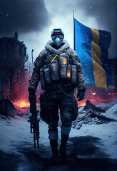 Fototapeta premium Generative AI Illustration of Soldiers in Ukraine war