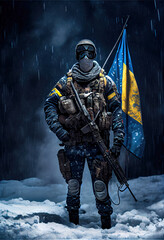 Fototapeta premium Generative AI Illustration of Soldiers in Ukraine war