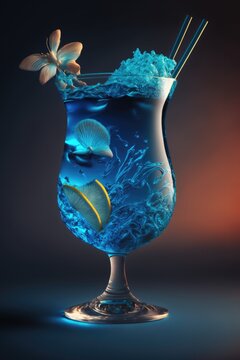 Blue lagoon cocktail.
Generative AI.