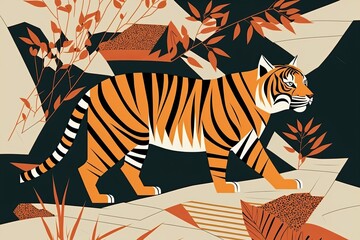 Fototapeta na wymiar Tiger minimalistic illustration. Generative AI.