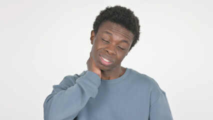 Young African Man with Neck Pain on White Background