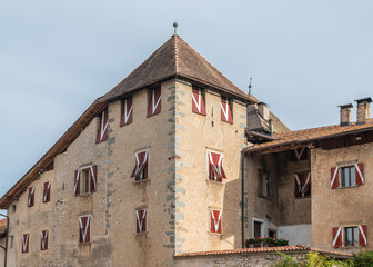 The medieval Casez Castle (or Palazzo Concini) XV century -  Sanzeno,Non valley, Trento province, Trentino Alto-Adige, Italy, Europe -  November 12, 2022.