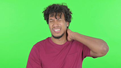 Tired African Man Need Rest on Green Background
