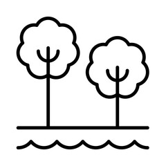 Wilderness Isolated Silhouette Solid Line Icon with wilderness, forrest, nature, outdoors, river, trees Infographic Simple Vector Illustration